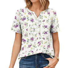 Womens Tops V Neck Short Sleeve Shirts Casual-Lavender XXL