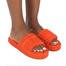(42, Orange) Terry Towelling Slider Slippers For Women Girls Slip-on Plush Shoes Household Winter Supply