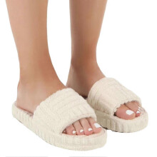 (38, White) Terry Towelling Slider Slippers For Women Girls Slip-on Plush Shoes Household Winter Supply