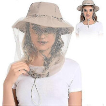 (Khaki) Mosquito Head Net Hat - Bug Cap Upf 50+ Sun Protection With Hidden Netting For Beekeeping Hiking Men & Women