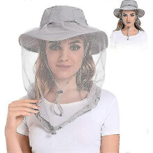 (Grey) Mosquito Head Net Hat - Bug Cap Upf 50+ Sun Protection With Hidden Netting For Beekeeping Hiking Men & Women