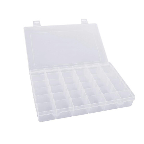 Portable 36-Grid Clear Hard Plastic Adjustable Jewelry Organizer Box Storage Container Case with Removable Dividers