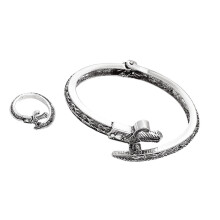 Elegant Snake Shape Open Bangle Bracelet and Rings Set-silver