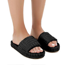 (43, Black) Terry Towelling Slider Slippers For Women Girls Slip-on Plush Shoes Household Winter Supply