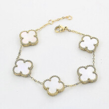 (white) Four Leaf - Bracelet 18k Gold Plated Stainlesssteel Doubleside Aftermarket