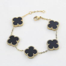 (black) Four Leaf - Bracelet 18k Gold Plated Stainlesssteel Doubleside Aftermarket