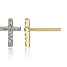 Gold Plated Girls Sterling Silver | Pave Gold Cross for Women