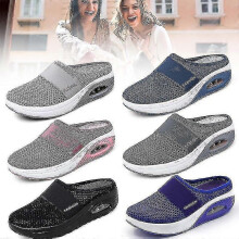 (39, Black) Air Cushion Slip-on Walking Shoes Orthopedic Diabetic Mesh Flatform Wedge Slider