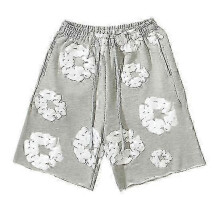 (M, grey) Summer Men Shorts Flower Print Drawstring Elastic Waist Loose Pockets Pleated Vacation Beach Sport Casual Homewear Short Pants