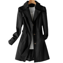 (XL, Black) Womens Single-breasted Trench Coat Oversize Long Sleeve Coat With Pocket Gift For Christmas Birthday New Year