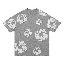 (M, Flower Gray) 2025New Fashion Brand Same Foam Full Print High Street Hip Hop Short Sleeve T-Shirt Set