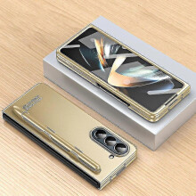 (gold) For Samsung Z Fold 5 Case With S Pen & S Pen Holder, Built-in Screen Protector Galaxy Z Fold 5 Case