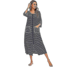 (XL, Blue) Womens Robes Dressing Gowns,women Zipper Robe Short/long Sleeve Housecoat