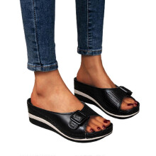 (37, Black) Soft Footbed Orthopedic Arch-support Sandals Women's Platform Wedge Shoes Breathable