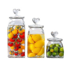 (650ml) Glass Candy Jar With Heart Shaped Lid Kitchen Coffee Storage Jar Dried Fruit Kitchen Supplies Food Storage Containers