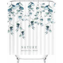 Waterproof Fabric Shower Curtain, Botanical Design with Eucalyptus Leaves, High-Definition Pattern Printed for Bath Decor, 240x200cm