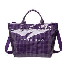 Large Capacity Beach Bag Checkerboard Print PVC Handheld-Purple