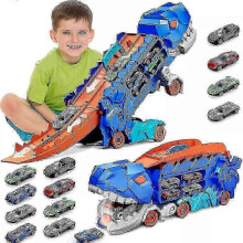 (12 cars) Dinosaur Transport with Metal Cars, City Dinosaur Ultimate Hauler Track Toy