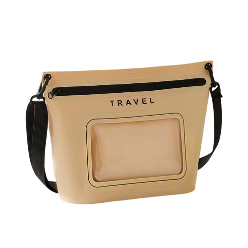 Waterproof Shoulder Bag With Clear Phone Window Light-Beige L