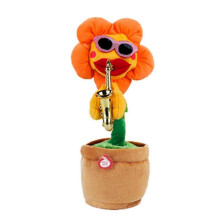 (Sharp Corners, Orange) Dancing Sunflower With Sax 35cm Electronic Singing Toy 80 Songs Swinging Plant Pot