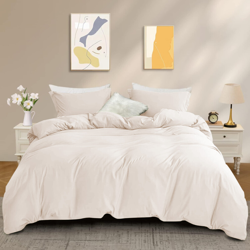 Yorkshire Bedding (, Single) Plain Dyed Duvet Quilt Cover With Pillowcase Bedding Set Quilt Cover Set Single Double King Size Cream
