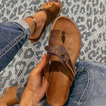 (36, Brown) Women Orthopedic Flip Flops Sliders Slip On Sandals Flat Casual Beach Slippers Shoes