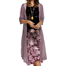 (XL, Pink) 1 Set Office Lady Cardigan Dress Bamboo Leaves Large Hem Summer Vintage Elegant Dress Set For Party