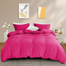 (Pink, Super King) Plain Dyed Duvet Quilt Cover with Pillowcase Bedding Set Quilt Cover Set Single Double King Size