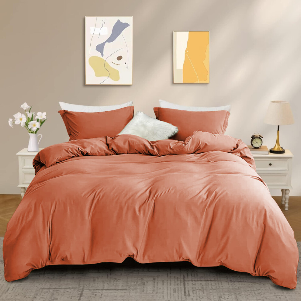 Yorkshire Bedding (Rust, Double) Plain Dyed Duvet Quilt Cover With Pillowcase Bedding Set Quilt Cover Set Single Double King Size