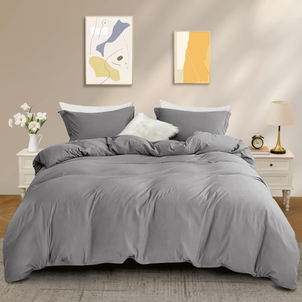 Yorkshire Bedding (, Super King) Plain Dyed Duvet Quilt Cover With Pillowcase Bedding Set Quilt Cover Set Single Double King Size Grey