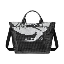 Waterdichte geruite oversized PVC-schoudertas met-Zwart