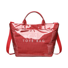 Geräumige PVC-Tragetasche im trendigen Plaid-Design, ideal-Rot