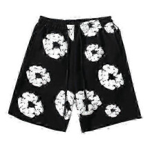 (L, black) Summer Men Shorts Flower Print Drawstring Elastic Waist Loose Pockets Pleated Vacation Beach Sport Casual Homewear Short Pants