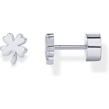 (White Gold, Clover) Classic Elegant 14K Gold Plated Dainty Flat Back Earrings for Women - Silver Posts Helix Cartilage Piercing Jewelry