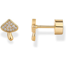 (Yellow Gold, Mushroom) Classic Elegant 14K Gold Plated Dainty Flat Back Earrings for Women - Silver Posts Helix Cartilage Piercing Jewelry
