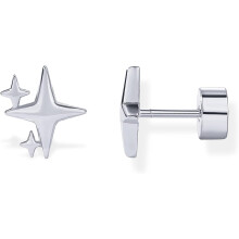 (White Gold, Sparkle) Classic Elegant 14K Gold Plated Dainty Flat Back Earrings for Women - Silver Posts Helix Cartilage Piercing Jewelry