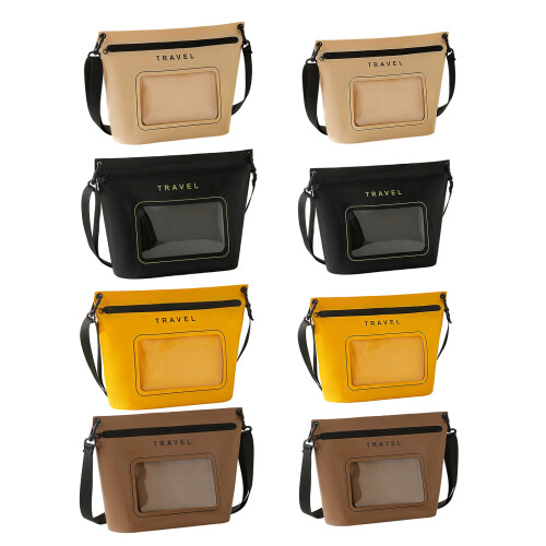 Waterproof Shoulder Bag With Clear Phone Window Light-Beige L 1