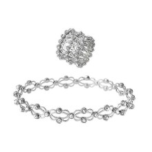(White) 2 In 1 Magic Retractable Ring Bracelet Creative Stretchable Twist Folding Ring Crystal Telescopic Rings Bracelet Jewelry
