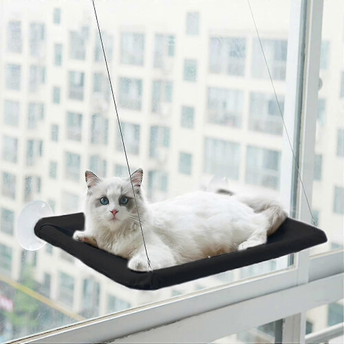 (Black) Warm Cat Window Perch With Strap & Suction Cups, Waterproof Cat Window Hammock Space Saving Cat Window Bed Seat