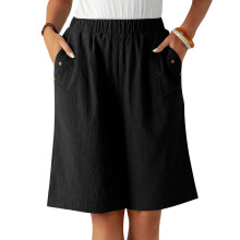 Women's Shorts Wide Leg High Elastic Knee Length-Black XL