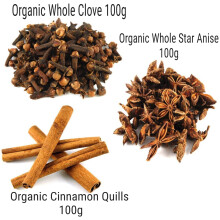 Organic Spice Combo of Whole Star Anise / Cinnamon Quills and Whole Cloves 100g Each Pack