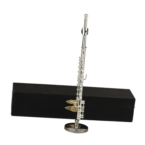 Miniature Flute Model with Stand and Case Silver Plated-14CM