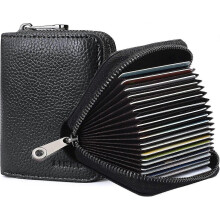 RFID 20 Card Slots Genuine Leather Credit Card Holder Small Card Holder for Women or Men Accordion Wallet with Zipper