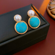 (turquoise 2) Luxury Zircoun Stud Earrings Women's Fashion Imitation Pearl Earrings High Quanlity Copper Earrings Party Wedding Bridal Jewelry