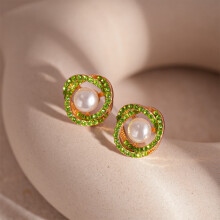 (green) Luxury Zircoun Stud Earrings Women's Fashion Imitation Pearl Earrings High Quanlity Copper Earrings Party Wedding Bridal Jewelry