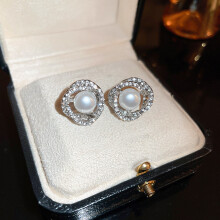 (silver color) Luxury Zircoun Stud Earrings Women's Fashion Imitation Pearl Earrings High Quanlity Copper Earrings Party Wedding Bridal Jewelry