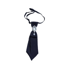 Adjustable Ruffle Trim Neck Tie With Rhinestones Detail-Black
