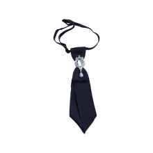 Delicate Ruffle Trim Neck Tie With Glittering Rhinestones-Black