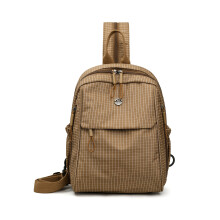 Multipurpose Checkered Chest Messengers Bag Backpack-Khaki