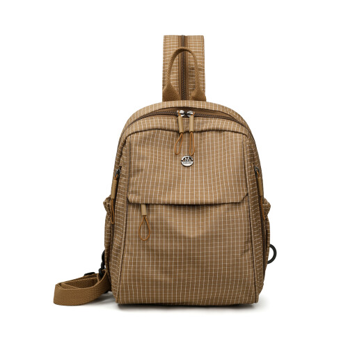 Multipurpose Checkered Chest Messengers Bag Backpack-Khaki